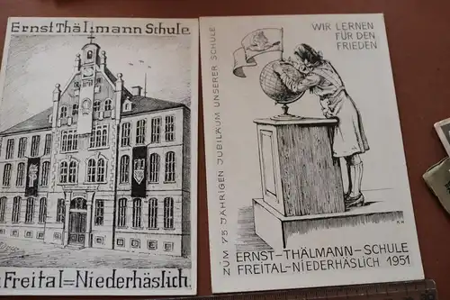 drei tolle alte Karten Ernst Thälmann Schule Freital-Niederhäslich 1951