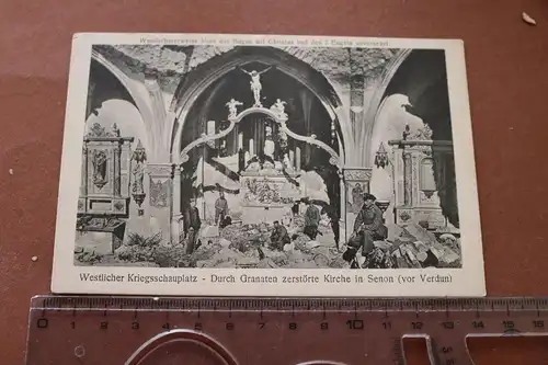 alte Karte - Westl. Kriegsschauplatz - zerstörte Kirche in Senon vor Verdun