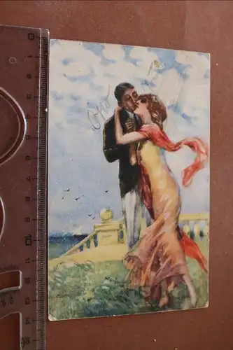 tolle alte Karte - verliebtes Paar küsst sich - als Feldpost gelaufen 1918