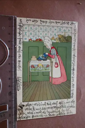 tolle alte Künstlerkarte ? Mädchen in Tracht giesst Tee auf - Österreich ? 1908 
