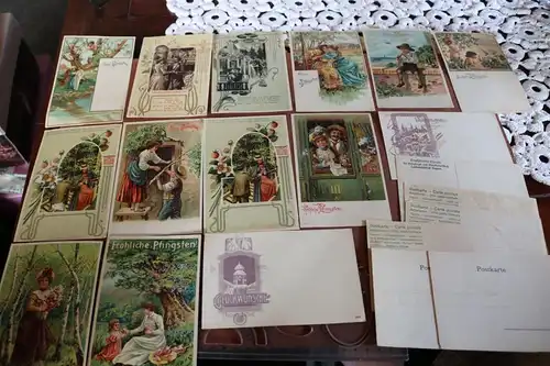 12 Vorderseiten alter Postkarten 1900-1910 original aus der Zeit + 8 Rückseiten