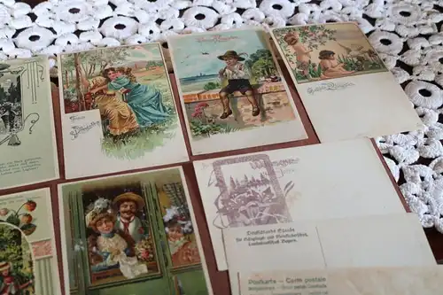 12 Vorderseiten alter Postkarten 1900-1910 original aus der Zeit + 8 Rückseiten