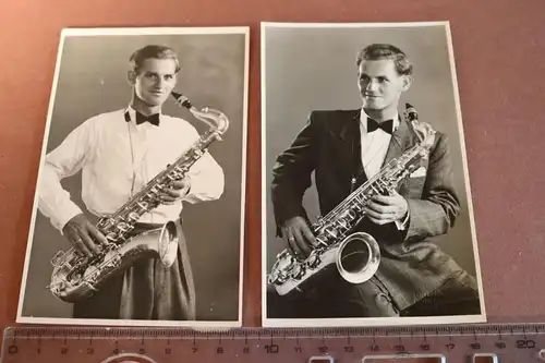 zwei tolle alte Fotos junger Mann mit Saxophon - Sonnerberg 50-60er Jahre