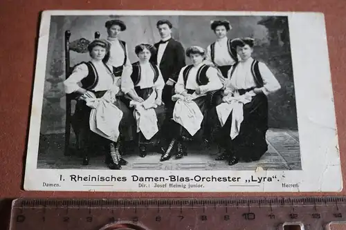 tolle alte Fotokarte 1. Rheinisches Damen Blas Orchechster Lyra  1911