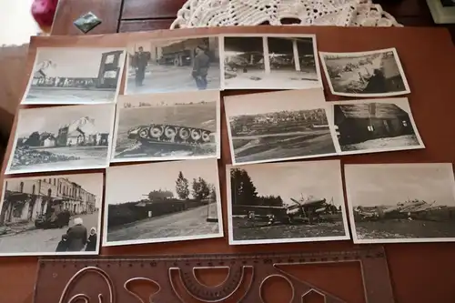 12 alte Fotos - Zerstörung , Panzer, Flugzeuge Gebäude - Raum Smolensk