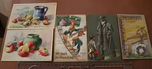 fünf handgemalte Postkarten - signiert A. Probst - München 1909-1910