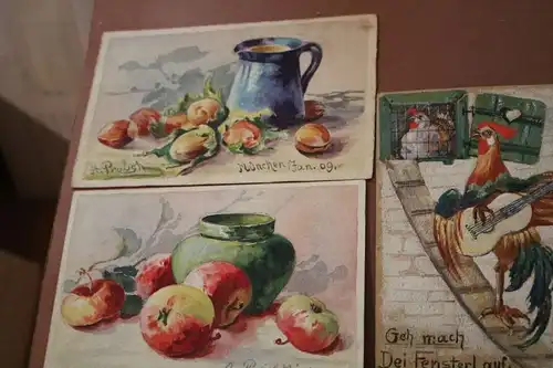 fünf handgemalte Postkarten - signiert A. Probst - München 1909-1910
