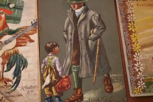 fünf handgemalte Postkarten - signiert A. Probst - München 1909-1910