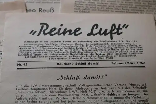 fünf alte Mitteilungsblätter Reine Luft - BUnd deutscher Tabakgegner  60er Jahre