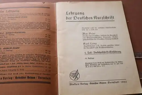 altes Heft  Baier-Lang - Lehrgang der Deutschen Kurzschrift 1942