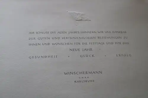 tolle Neujahrskarte der Firma Winschermann Kaiserplatz Karlsruhe - Alter ?