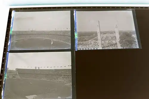 drei tolle alte Negative - Olympiastadion 1936 - Fußball und Parkplatz