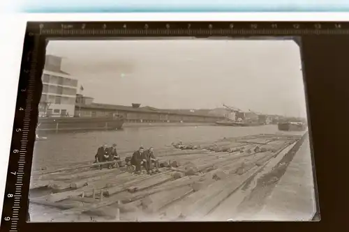 tolles altes Glasnegativ  Osnabrücker Hafen ?? Carl Wolf, Binnenschiffe - 20-30e