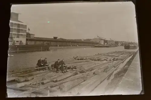 tolles altes Glasnegativ  Osnabrücker Hafen ?? Carl Wolf, Binnenschiffe - 20-30e