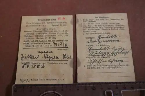 eine alte Besuchskarte für das Arbeitsamt Köln - 1938
