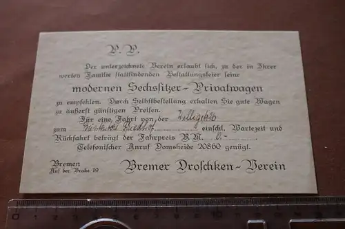 alte Angebotskarte  des Bremer Droschken-Vereins - Bremen 1900-1920 ?