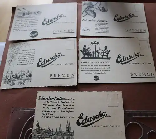 fünf alte Bestellkarten mit Werbung - Eduscho Kaffee Bremen 30-40er Jahre 