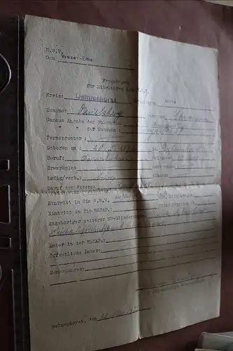 alter Fragebogen des NSV ??  Gau Weser-Ems Delmenhorst - 1935 