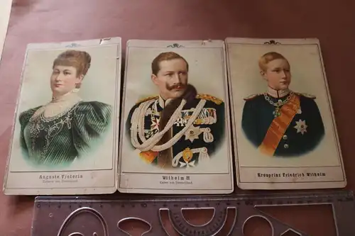 drei tolle alte farbige Kabinettbilder  Kaiser Wilhelm II, Kronprinz u. Auguste 