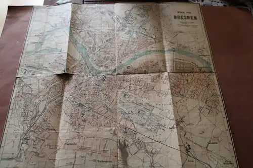 sehr alter Stadtplan und Bahnhofsplan der Stadt Dresden von 1899 