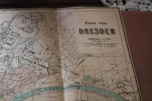 sehr alter Stadtplan und Bahnhofsplan der Stadt Dresden von 1899 