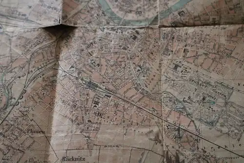 sehr alter Stadtplan und Bahnhofsplan der Stadt Dresden von 1899