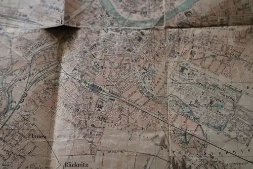 sehr alter Stadtplan und Bahnhofsplan der Stadt Dresden von 1899 