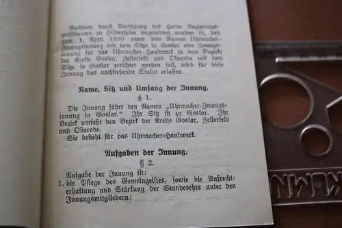 tolles altes Heft - Satzung der Uhrmacher-Zwangsinnung Kreis Goslar, Zellerfeld