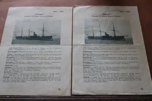 zwei alte Blätter über Schiffe Kreuzer Geyer und Panzerschiff Kaiser Friedrich 3