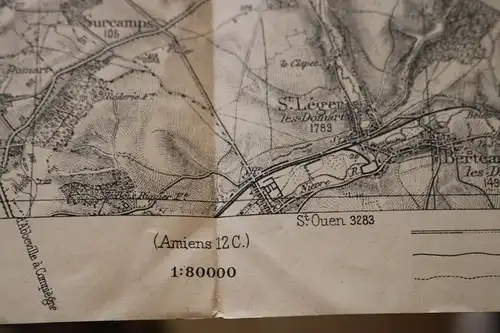 alte Landkarte Frankreich Raum Amiens 12A ??  1:80000  von 1915 - militärisch ?
