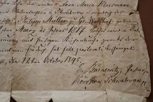 sehr altes Schreiben ? 1845 aus Körikow ?? Schwabrow ??