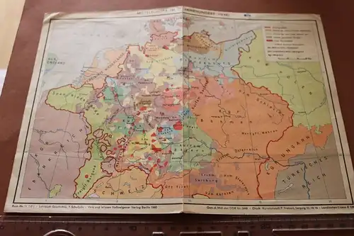 alte Karte Mitteleuropa im 16. und 17. Jahrhundert - Schule 1960