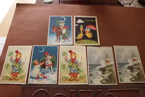 sieben kleine Postkarten Grusskarten - Kinderpost ??  aus Schweden