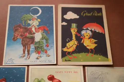 sieben kleine Postkarten Grusskarten - Kinderpost ??  aus Schweden 