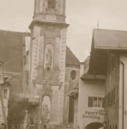 tolles altes Negativ - Strasse Mittenwald - Geschäfte , Pfarrkirche  30-50er Jah