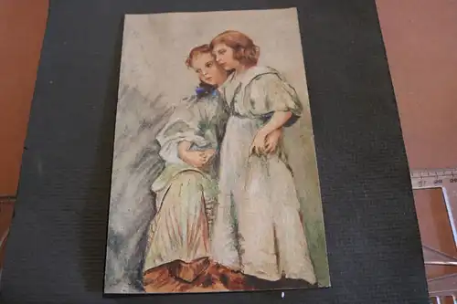tolles altes handgemaltes Portrait von zwei Mädchen 1910-30 ??