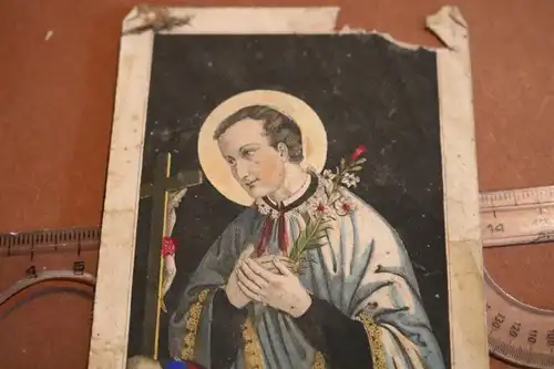 sehr altes Heiligenbildchen coloriert der heilige Aloisius
