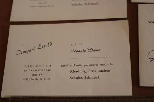 fünf alte Visitenkarten - Irmgard Eisold - Mode - Bielefeld - Alter ?
