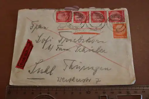 alter Briefumschlag - durch Eilbote - Briefmarken Hindenburg - Schwetzingen