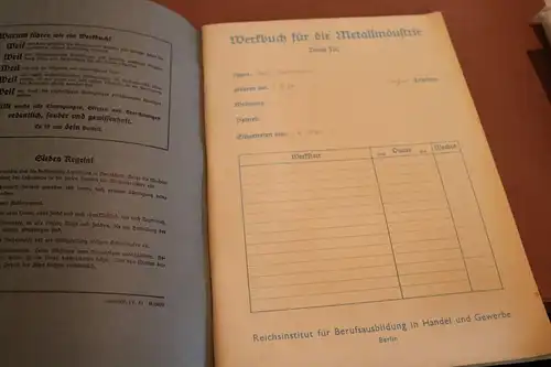 tolles altes Heft - Werkbuch für die Metallindustrie - Lehrlinge 1940