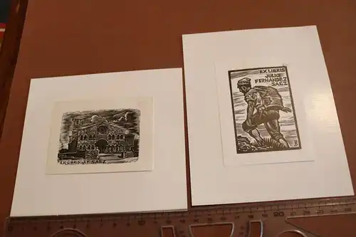 zwei alte Ex Libris Bilder - Julio Fernandez Saez 