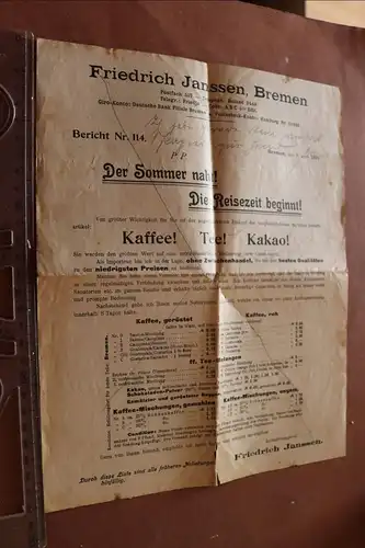 altes Werbeblatt - Friedrich Janssen, Bremen 1924 - Rückseite als Brief genutzt