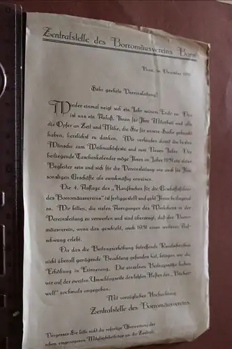 altes Anschreiben der Zentralstelle des Borromäusverein Bonn 1930 