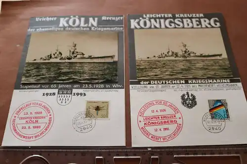 zwei Blätter Kiellegung u. Stapellauf der Schiffe Königsberg u. Köln in Wilhelms