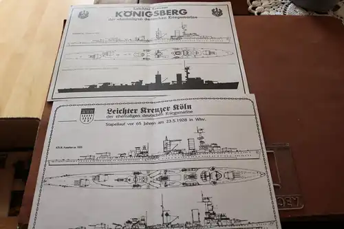 zwei Blätter Kiellegung u. Stapellauf der Schiffe Königsberg u. Köln in Wilhelms