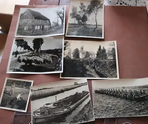 sieben alte Fotos - Torfabbau ?? Lüneburger Heide ? Frachtkahn - 30-50er Jahre