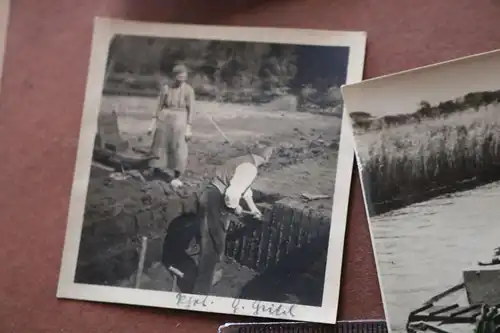 sieben alte Fotos - Torfabbau ?? Lüneburger Heide ? Frachtkahn - 30-50er Jahre