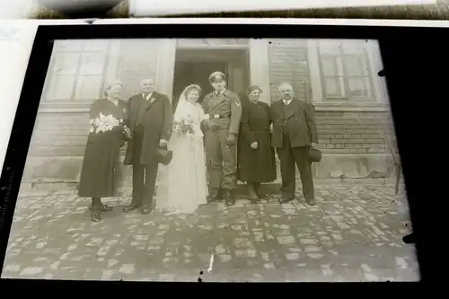 tolles altes Glasnegativ - Hochzeit eines Sturmgeschütz-Soldaten