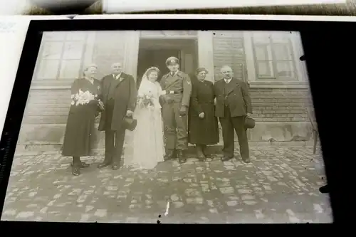 tolles altes Glasnegativ - Hochzeit eines Sturmgeschütz-Soldaten 