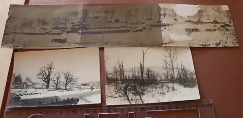drei alte Fotos zerstörte Stadt - Schneelandschaft ? Stellungen ?? Winter - Ort?
